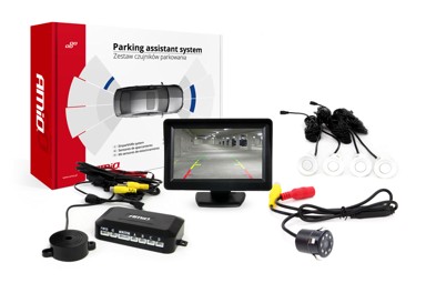 AMIO Parking senzori x4, bijeli, 22 mm, TFT01 4,3", buzzer, HD-307-IR kamera za rikverc
